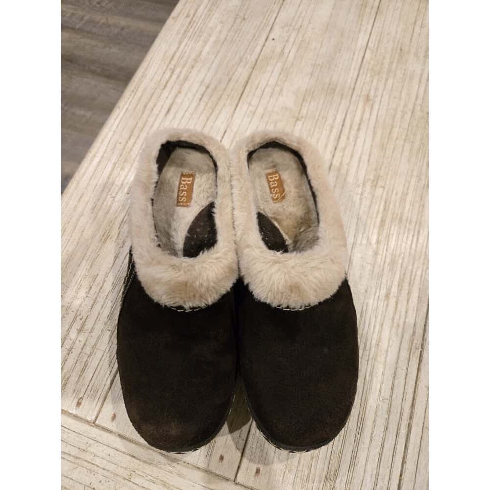 Bass Women's Brown Suede Fuzzy Lined Slipper Clogs Size 8M